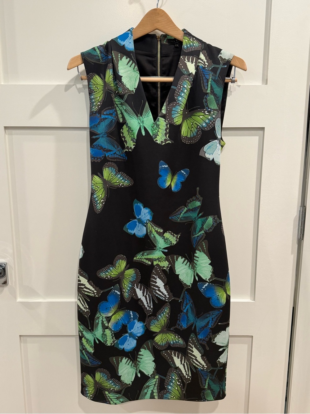 Ted Baker Butterfly 🦋 Black Aly Neoprene Column Sleeveles Dress Sz 3